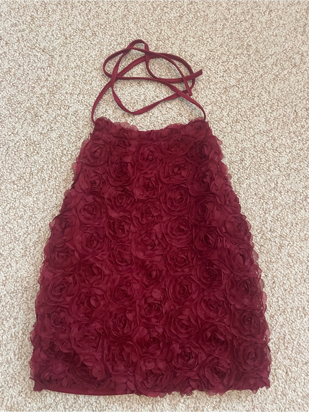 Girls' Burgundy Rosette Halter Dress